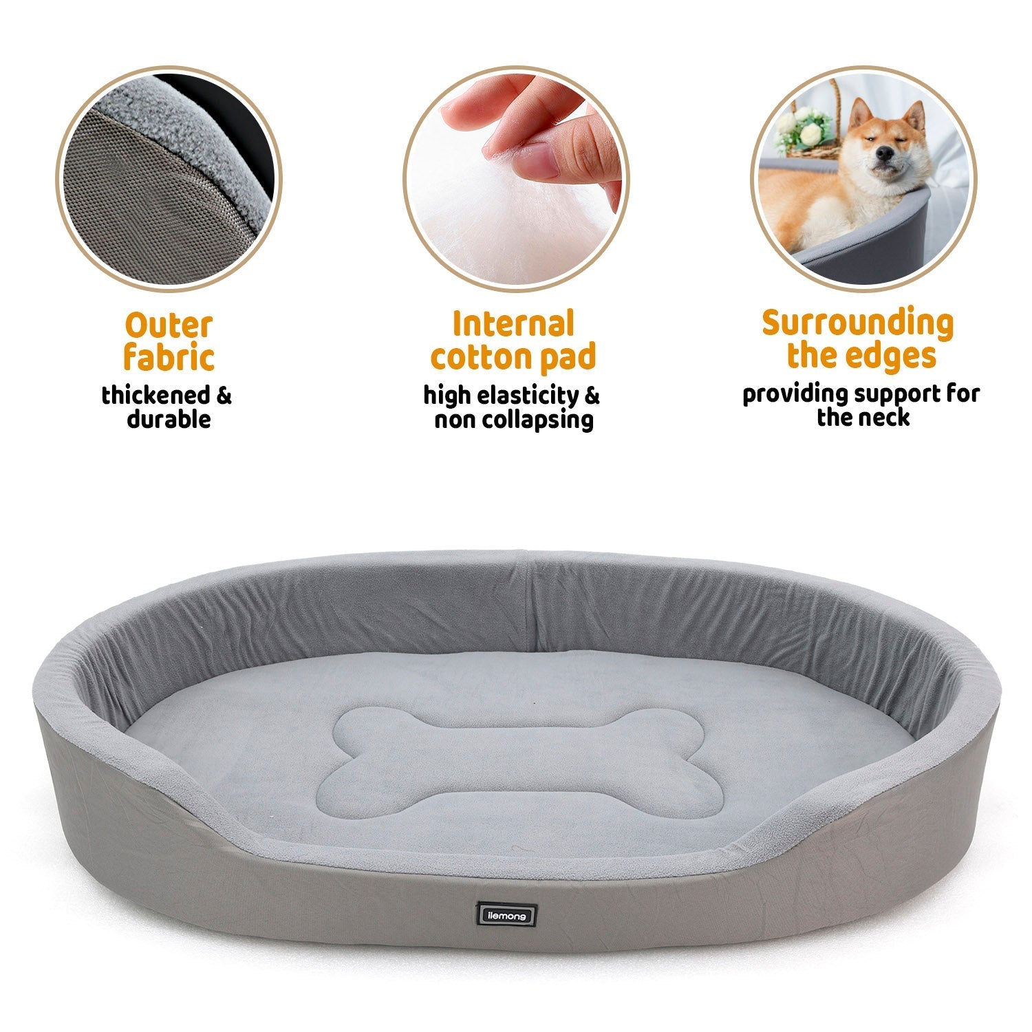 HKM-7819709 Warm Plush Dog Bed with Removable Washable Cover, Anti-Slip Bottom for Indoor & Outdoor Use