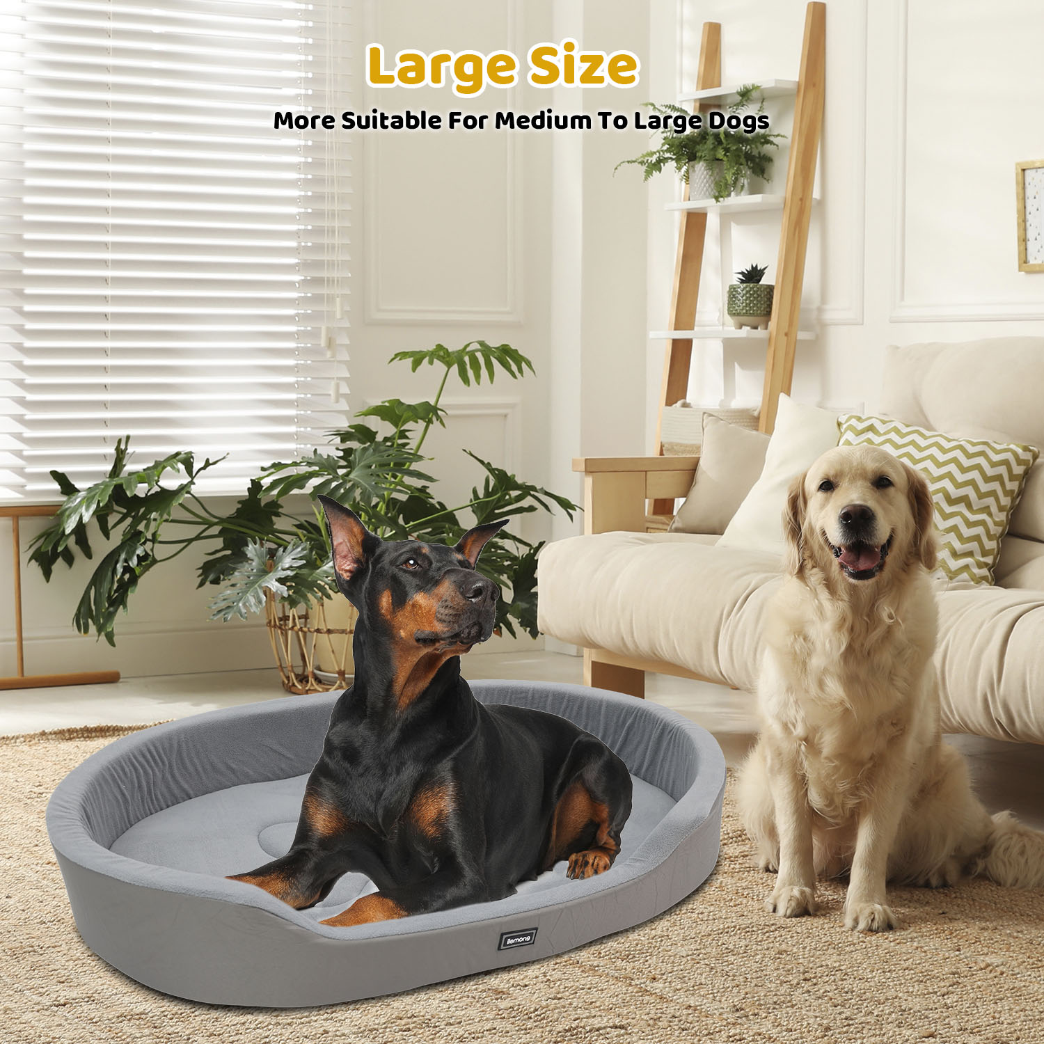 HKM-7819709 Warm Plush Dog Bed with Removable Washable Cover, Anti-Slip Bottom for Indoor & Outdoor Use
