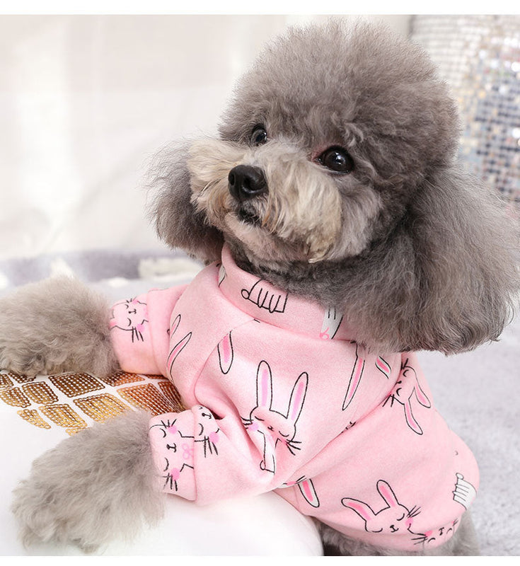 HKM-782035 Cozy Fleece Print Sweatshirt Dress with Teddy Biped Design in Pink Bunny