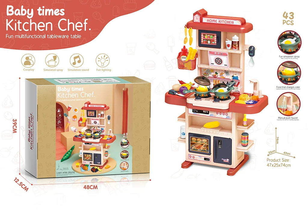 HKM-782227 43PCS Mini Kitchen Play Set with Cooking Sink and Accessories for Kids