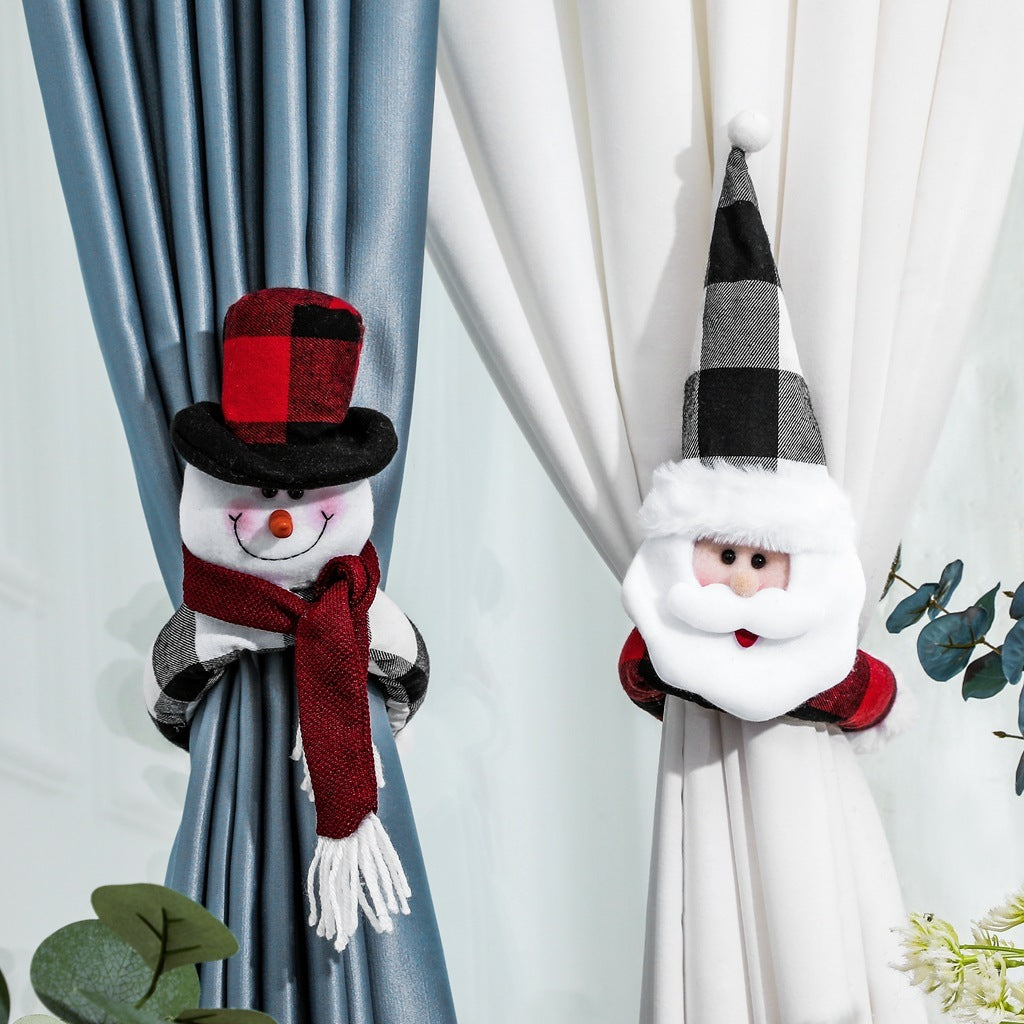 HKM-782483 Santa Claus and Snowman Curtain Buckles - Fabric Holiday Decorations for Homes and Hotels