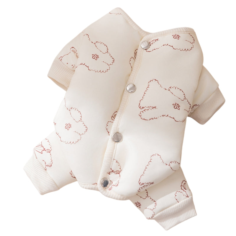 HKM-7825597 Cozy Bear Printed Cotton Jumpsuit for Small and Medium Dogs, Perfect for Autumn and Winter