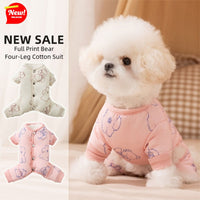 HKM-7825597 Cozy Bear Printed Cotton Jumpsuit for Small and Medium Dogs, Perfect for Autumn and Winter