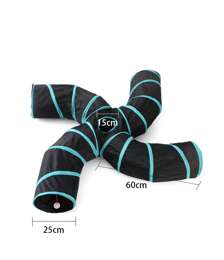 HKM-7825853 Collapsible Pet Tunnel S-Type Four-Way Cat Play Tent