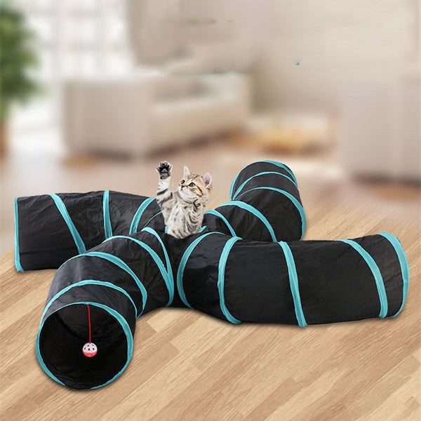 HKM-7825853 Collapsible Pet Tunnel S-Type Four-Way Cat Play Tent