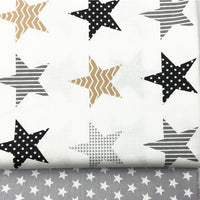 HKM-782611 Cotton Fabric with Black and Gray Five-Pointed Star and Dot Pattern, 100% Cotton, 160cm Wide