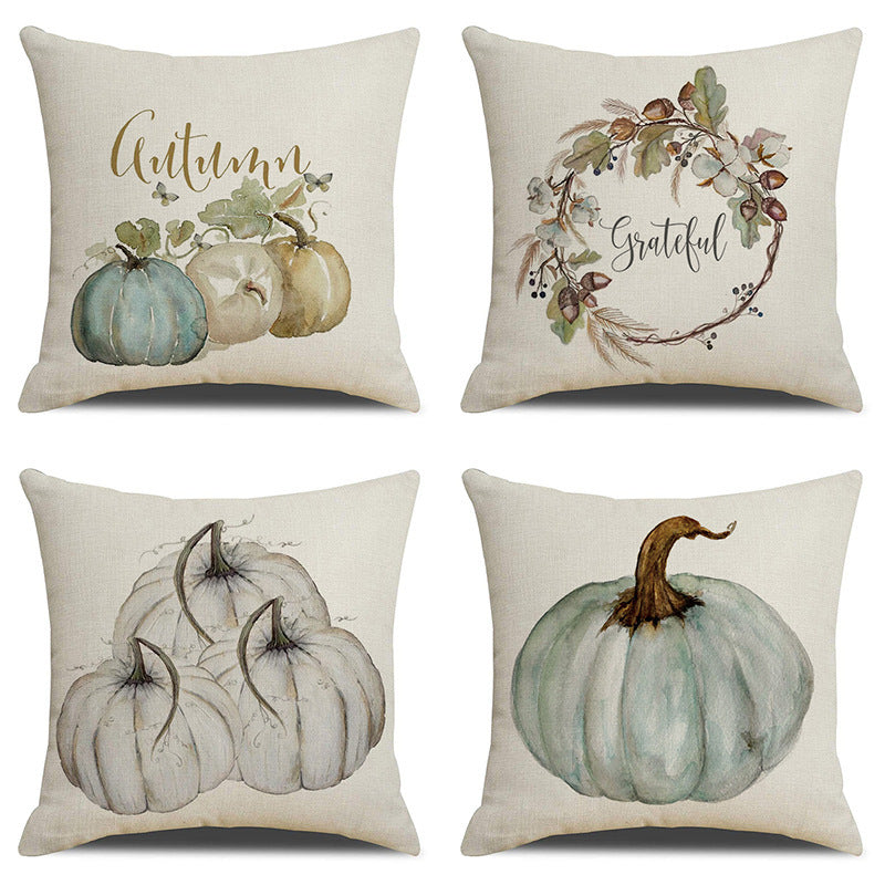 HKM-782611 Thanksgiving Pattern Linen Lumbar Pillowcase – 45x45cm, Single-Sided