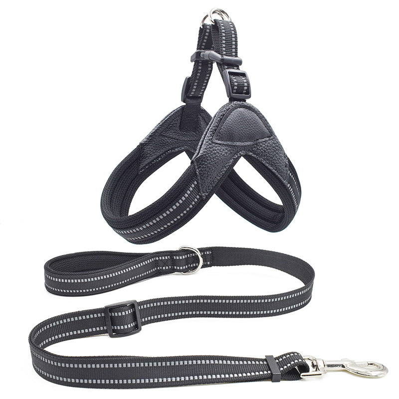 HKM-7826621 Breathable Herringbone Pet Chest Harness and Traction Rope Set, Reflective Design, Comfortable Fit for Dogs