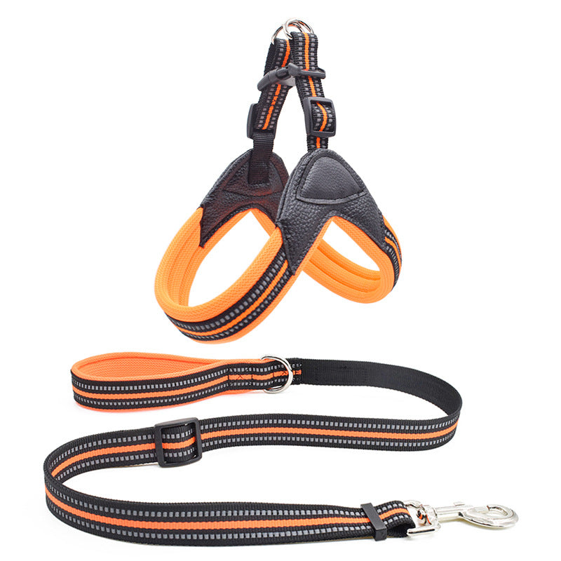 HKM-7826621 Breathable Herringbone Pet Chest Harness and Traction Rope Set, Reflective Design, Comfortable Fit for Dogs