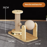 HKM-7827005 Cat Scratch Board Toy Turntable with Teasing Balls for Cats - Solid Wood Design