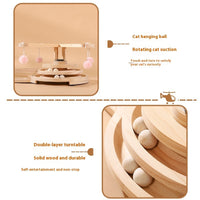 HKM-7827005 Cat Scratch Board Toy Turntable with Teasing Balls for Cats - Solid Wood Design