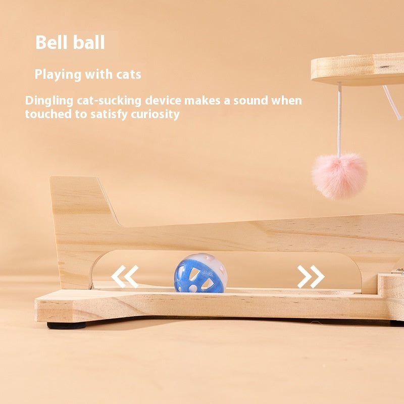 HKM-7827005 Cat Scratch Board Toy Turntable with Teasing Balls for Cats - Solid Wood Design