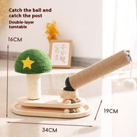 HKM-7827005 Cat Scratch Board Toy Turntable with Teasing Balls for Cats - Solid Wood Design