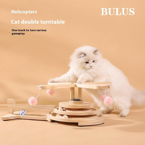 HKM-7827005 Cat Scratch Board Toy Turntable with Teasing Balls for Cats - Solid Wood Design