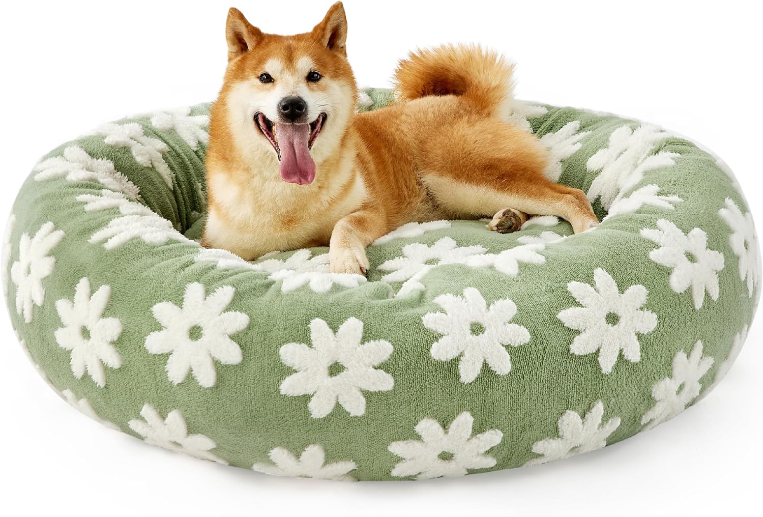 HKM-7828285 Cozy Calming Cat Bed - Round Donut Design with Shaggy Plush and Anti-Slip Base for Indoor Cats