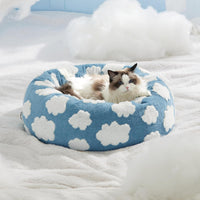HKM-7828285 Cozy Calming Cat Bed - Round Donut Design with Shaggy Plush and Anti-Slip Base for Indoor Cats
