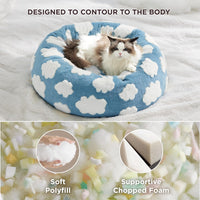 HKM-7828285 Cozy Calming Cat Bed - Round Donut Design with Shaggy Plush and Anti-Slip Base for Indoor Cats