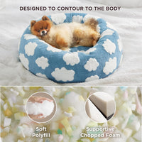 HKM-7828285 Cozy Calming Cat Bed - Round Donut Design with Shaggy Plush and Anti-Slip Base for Indoor Cats
