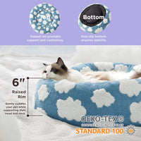 HKM-7828285 Cozy Calming Cat Bed - Round Donut Design with Shaggy Plush and Anti-Slip Base for Indoor Cats