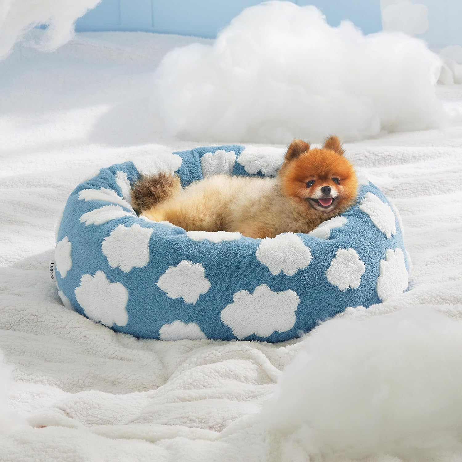 HKM-7828285 Cozy Calming Cat Bed - Round Donut Design with Shaggy Plush and Anti-Slip Base for Indoor Cats