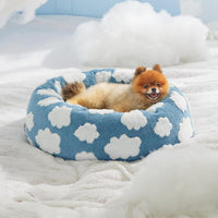HKM-7828285 Cozy Calming Cat Bed - Round Donut Design with Shaggy Plush and Anti-Slip Base for Indoor Cats