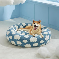 HKM-7828285 Cozy Calming Cat Bed - Round Donut Design with Shaggy Plush and Anti-Slip Base for Indoor Cats
