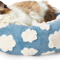 HKM-7828285 Cozy Calming Cat Bed - Round Donut Design with Shaggy Plush and Anti-Slip Base for Indoor Cats