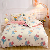 HKM-782931 Cozy Floral Coral Fleece Sheet Set with Quilt Cover and Pillowcases