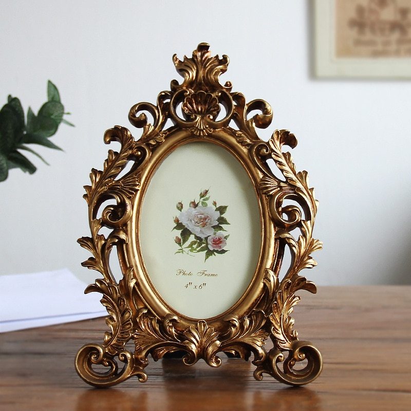 HKM-782931 Elegant European Oval Resin Photo Frame in Multiple Sizes: 6-inch, 7-inch, 8-inch