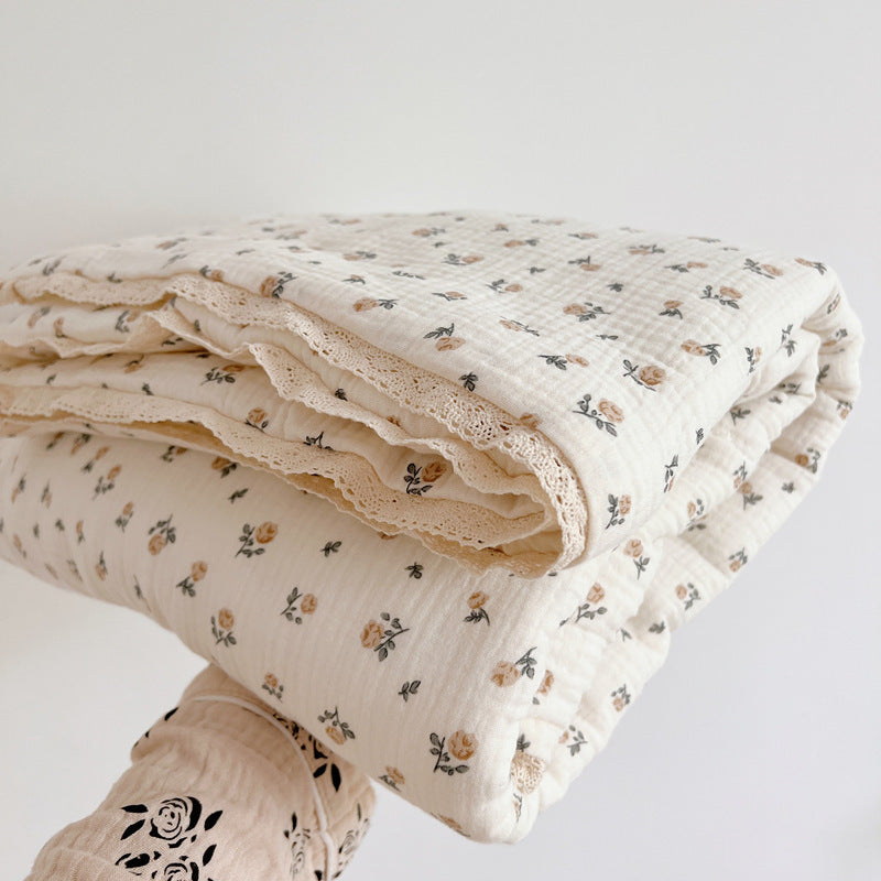 HKM-782931 Korean Floral Pure Cotton Summer Quilt with Soybean Fiber Filling - Various Sizes Available