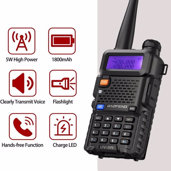 HKM-782995 Baofeng UV-5R Dual-Band Walkie Talkies with 128 Channels and Emergency Features