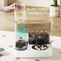 HKM-7830589 2-in-1 Automatic Cat Feeder and Water Dispenser for Dogs and Cats, 1L Water Capacity, 2L Food Capacity