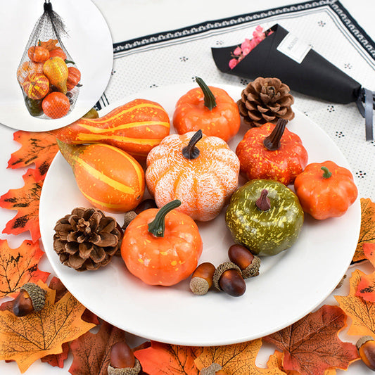 HKM-783059 Autumn-Themed Decorative Props Set with Pumpkins, Acorns, Maple Leaves, and Pine Cones for Halloween DIY Decor