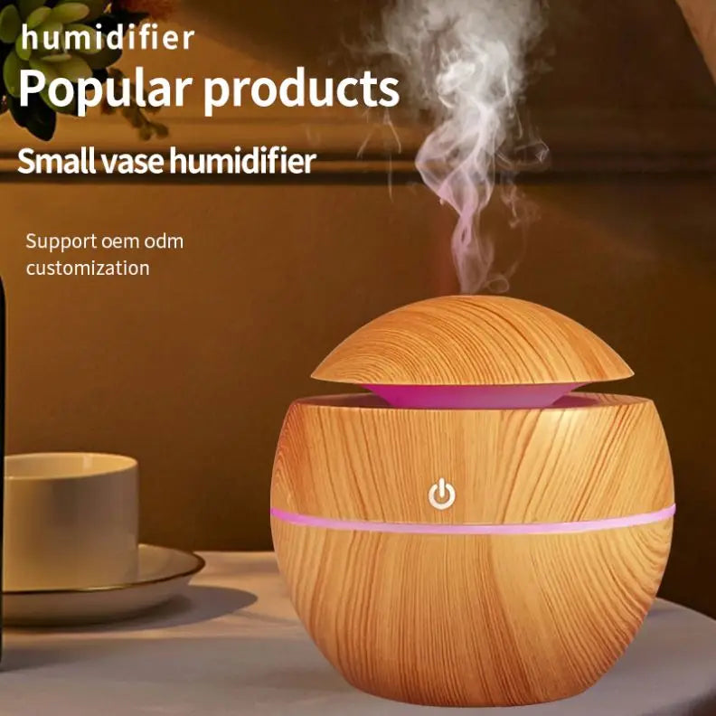 HKM-783123 Ultrasonic Wood Grain Humidifier for Aromatherapy - Mini LED Humidifier for Home Use