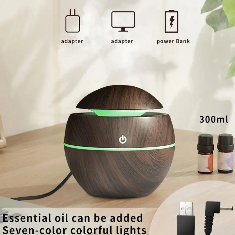 HKM-783123 Ultrasonic Wood Grain Humidifier for Aromatherapy - Mini LED Humidifier for Home Use