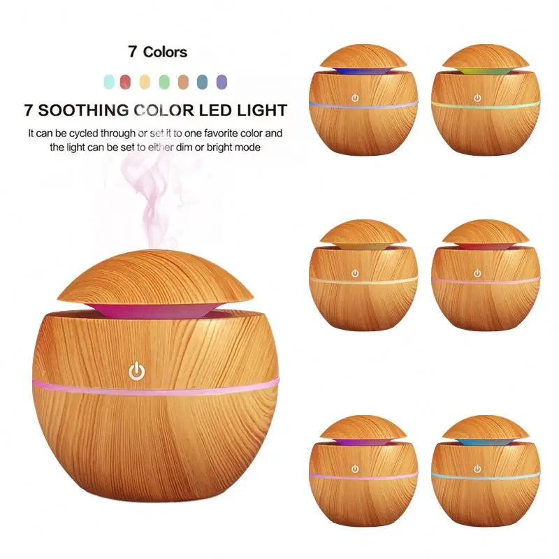 HKM-783123 Ultrasonic Wood Grain Humidifier for Aromatherapy - Mini LED Humidifier for Home Use