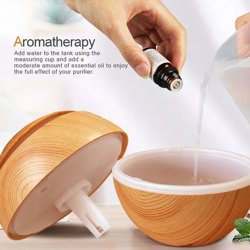 HKM-783123 Ultrasonic Wood Grain Humidifier for Aromatherapy - Mini LED Humidifier for Home Use