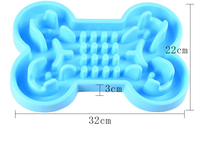 HKM-7832765 Interactive Bone Puzzle Dog Bowl for Slower Eating - Silicone, Available in Blue, Rose Red, and Green
