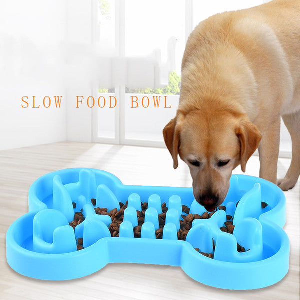 HKM-7832765 Interactive Bone Puzzle Dog Bowl for Slower Eating - Silicone, Available in Blue, Rose Red, and Green