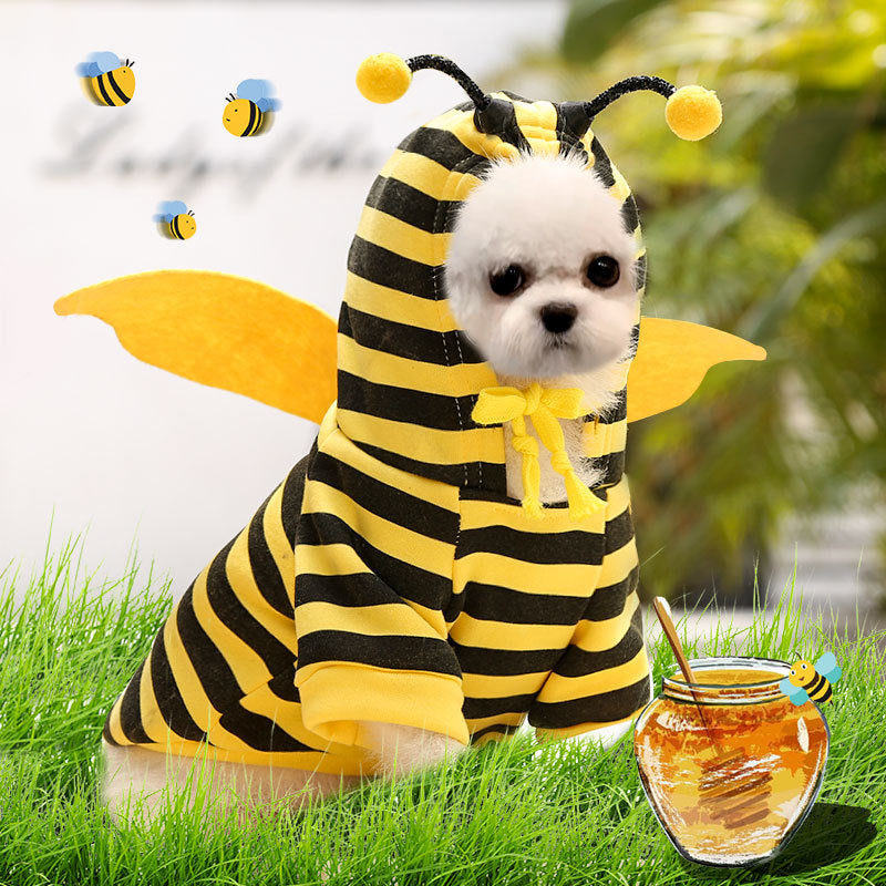 HKM-7833149 Fleece Cartoon Two-Legged Hooded Pet Outfit for Autumn and Winter