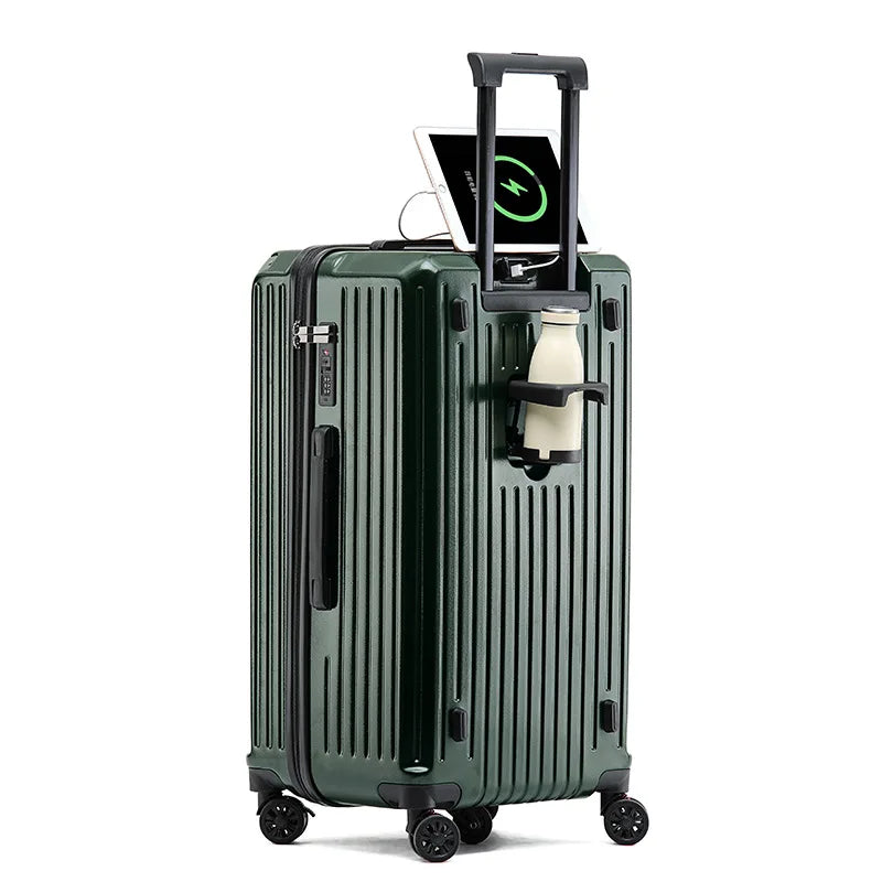 HKM-783315 Unisex Hard Suitcase Luggage with Cup Holder and 3 Handles