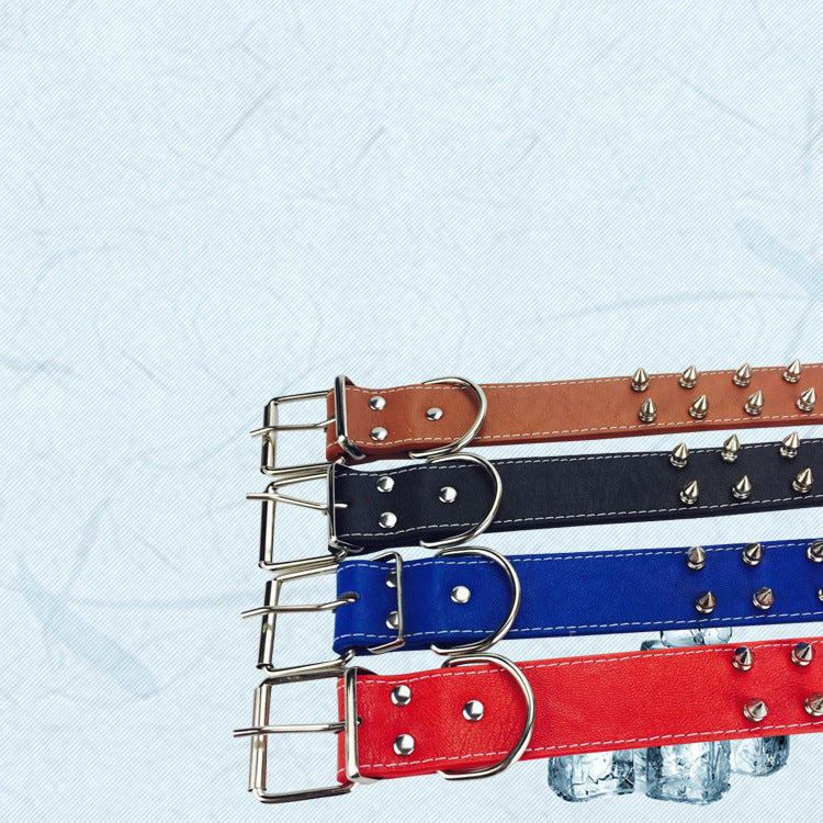 HKM-7834557 Solid Color Rivet Dog Collar for Stylish Pets - PU Material, Adjustable 43-54cm Neck Size