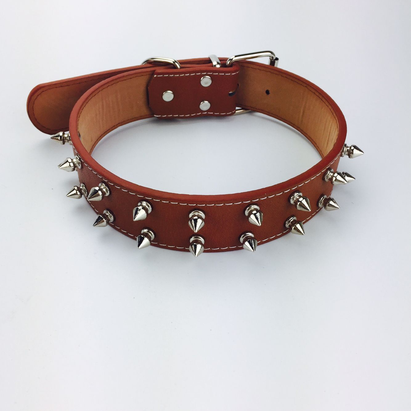 HKM-7834557 Solid Color Rivet Dog Collar for Stylish Pets - PU Material, Adjustable 43-54cm Neck Size
