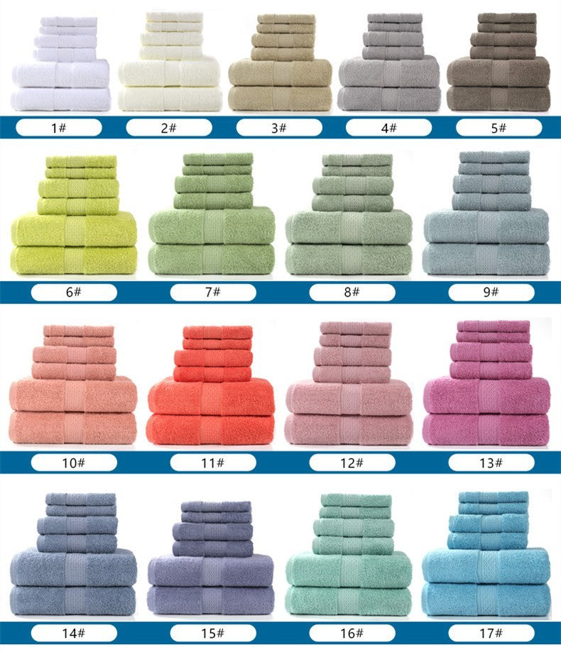 HKM-783507 Cotton Towel Set - Bath Towel (140x70cm), Hand Towel (33x73cm), Square Towel (33x33cm) - 3 or 6 Pieces