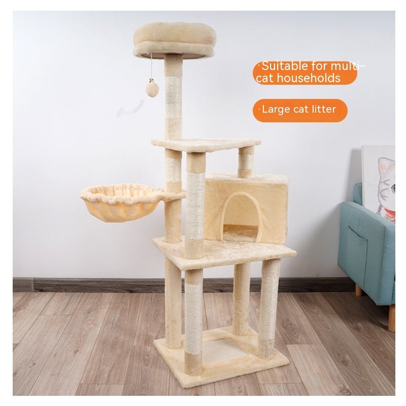 HKM-7835837 Multi-Layer Wooden Cat Climbing Platform with Plush Chamfer - 801 Light Gray or Beige