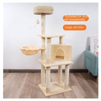 HKM-7835837 Multi-Layer Wooden Cat Climbing Platform with Plush Chamfer - 801 Light Gray or Beige