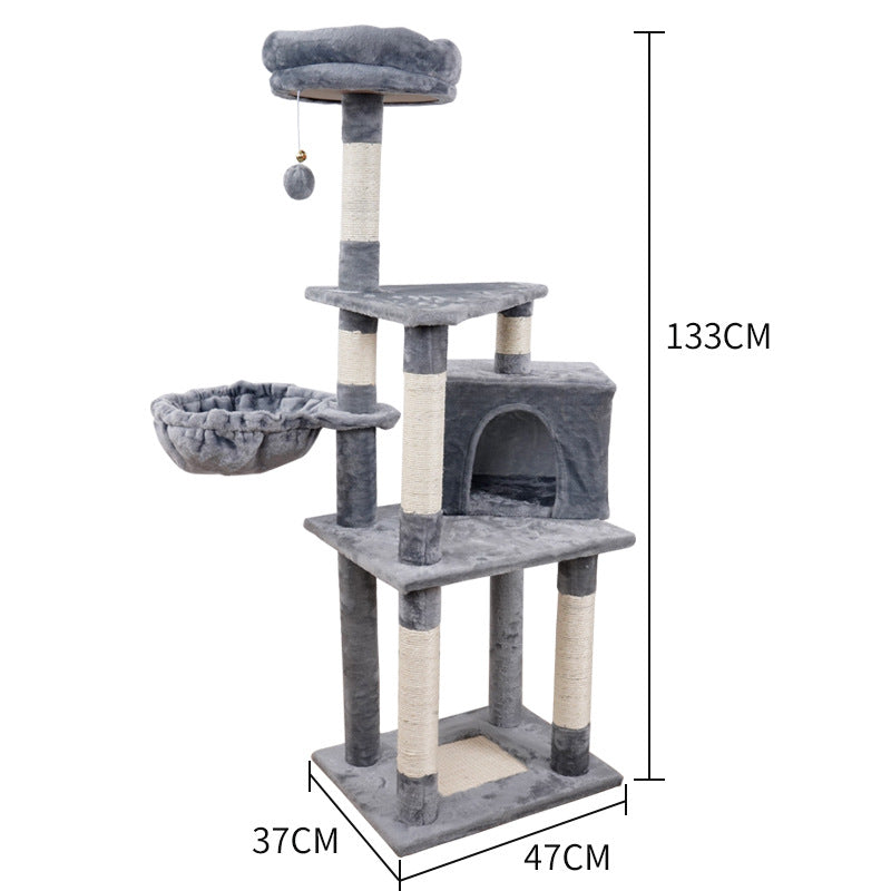 HKM-7835837 Multi-Layer Wooden Cat Climbing Platform with Plush Chamfer - 801 Light Gray or Beige