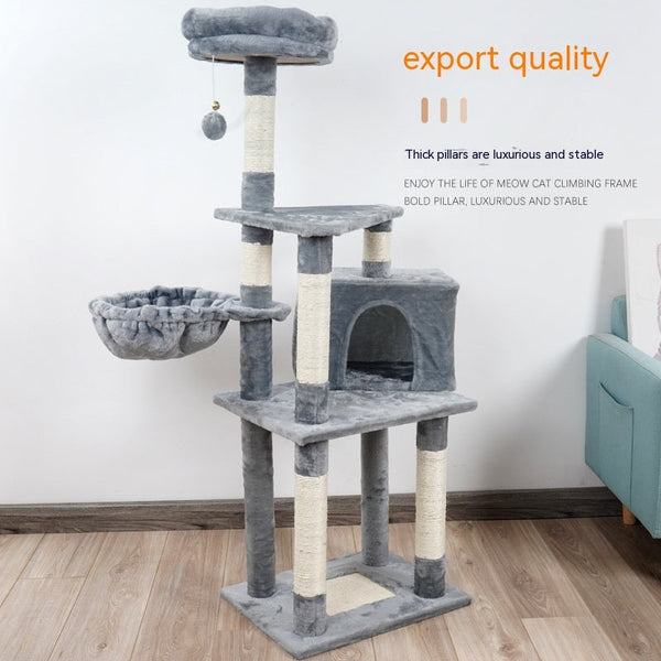 HKM-7835837 Multi-Layer Wooden Cat Climbing Platform with Plush Chamfer - 801 Light Gray or Beige
