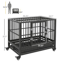HKM-7836221 Heavy Duty Metal Dog Crate with Lockable Wheels, Double Doors, and Removable Tray - Gray