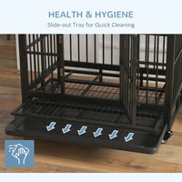 HKM-7836221 Heavy Duty Metal Dog Crate with Lockable Wheels, Double Doors, and Removable Tray - Gray